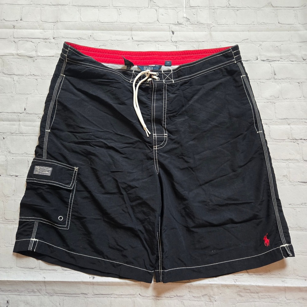 90s Polo Ralph Lauren Mens Black Board Shorts Swim Trunks Cargo Pocket L